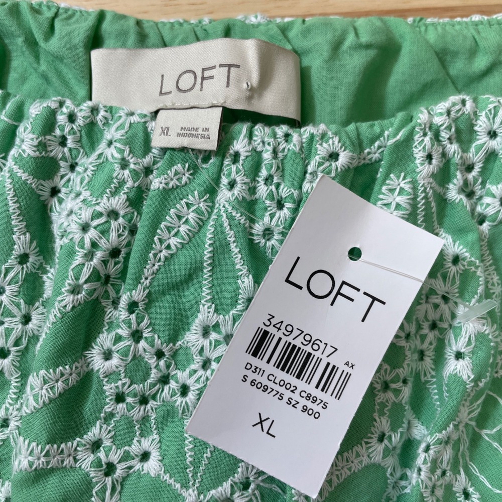 LOFT Womens Green Eyelet Ruffle Square Neck Cotton Blouse XL NWT - Picture 5 of 9